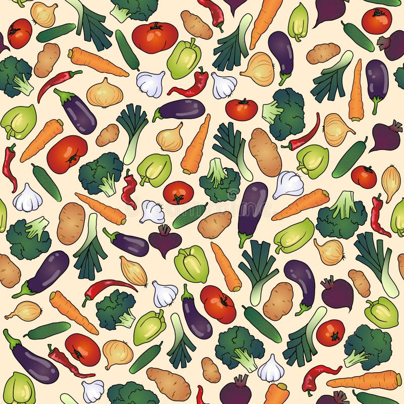 Seamless Vegetables Pattern Green Background Stock Vector ...