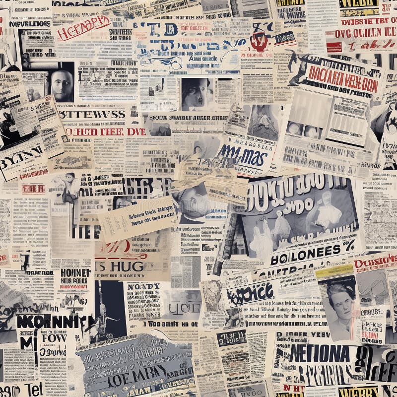 Newspaper paper grunge aged newsprint pattern background. Vintage old  newspapers template texture, generative ai Stock Photo