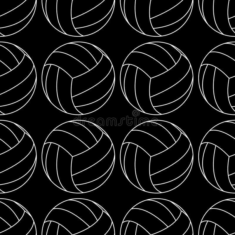 Seamless Pattern with Volleyball Vector Illustration White on Black ...