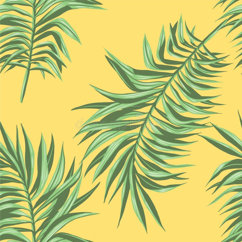 Seamless Pattern Wallpaper of Tropical Summer Leaves of Palm Trees on Light  Yellow Background Stock Vector - Illustration of monstera, drawing:  185759573