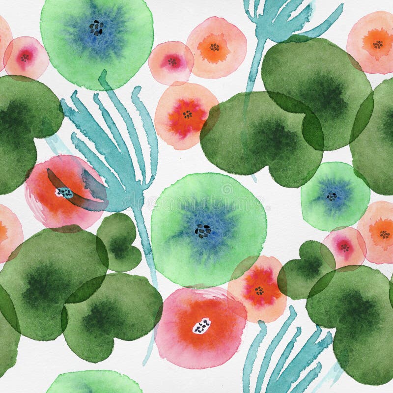 Seamless pattern with watercolor floral elements