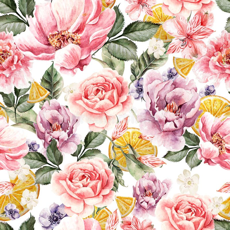 Seamless Pattern With Watercolor Flowers. Peonies Stock Vector ...