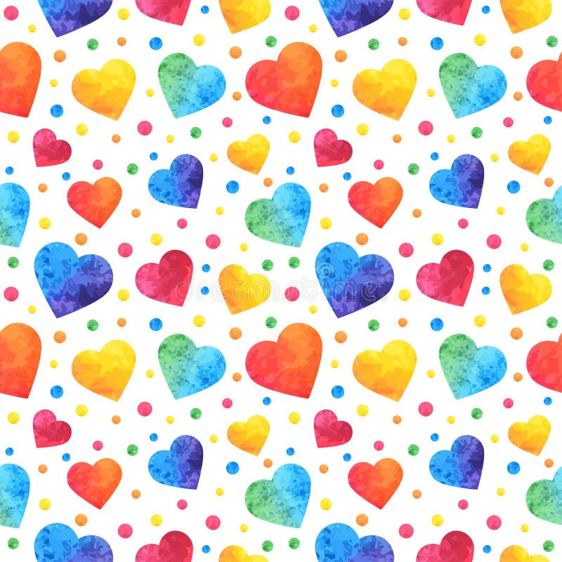 Seamless pattern with watercolor hearts, valentines day background, texture, wrapping. Vector eps10