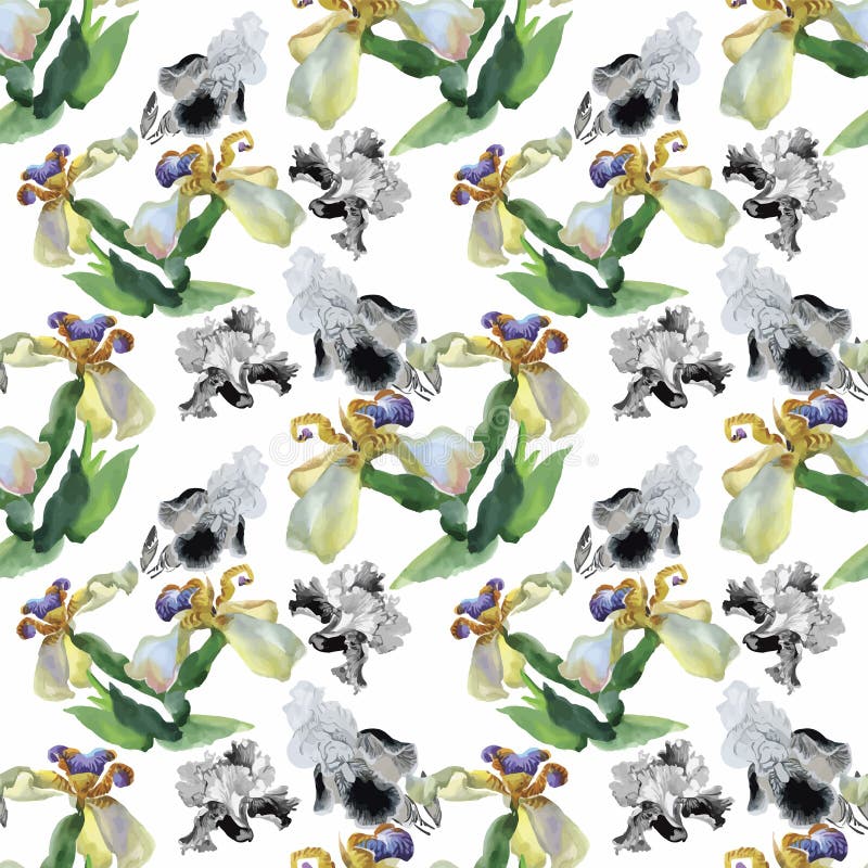 Seamless pattern with watercolor irises. Vector illustration stock illustration Seamless pattern with watercolor irises. Vector illustration stock illustration