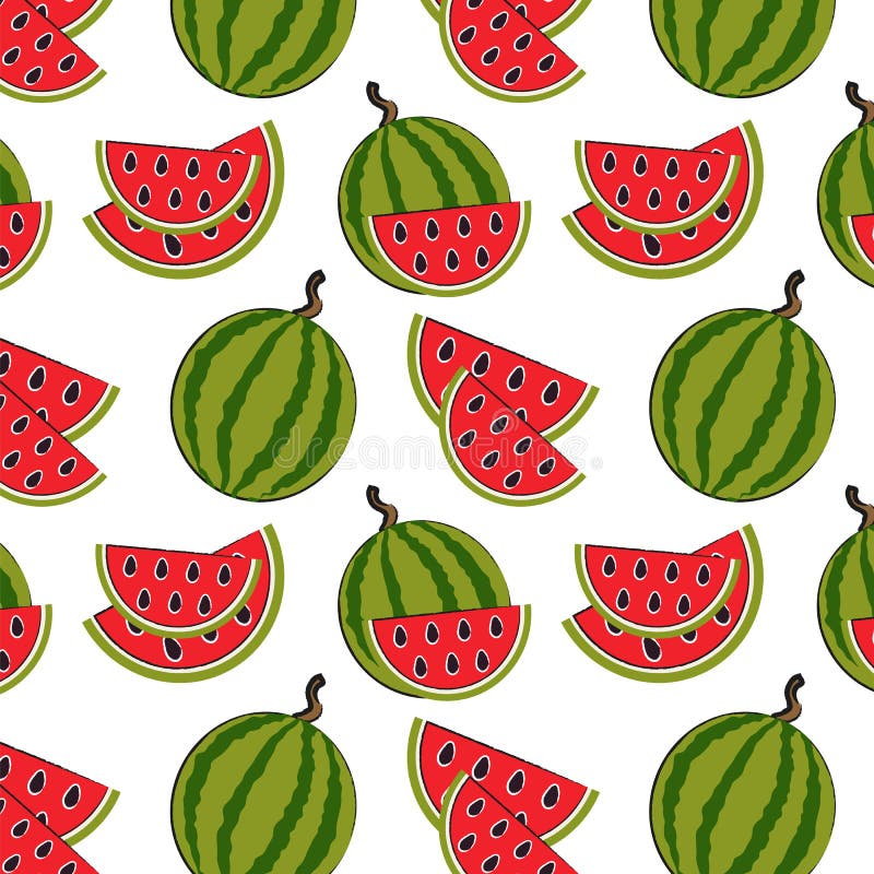 Seamless Pattern with Watermelon on the Green Background Stock Vector