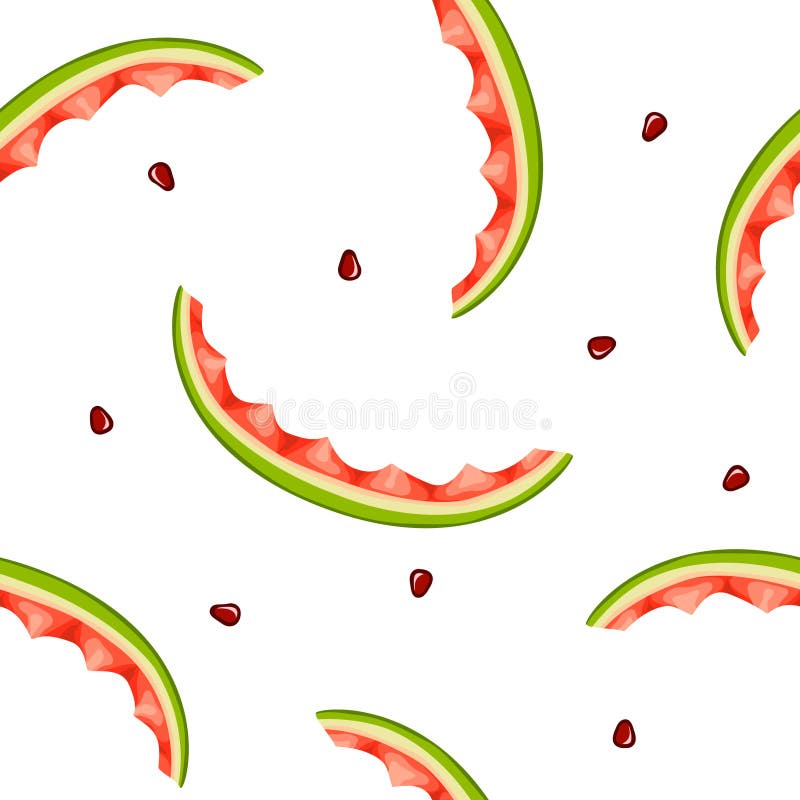 seamless pattern of watermelon rinds and seeds on white background