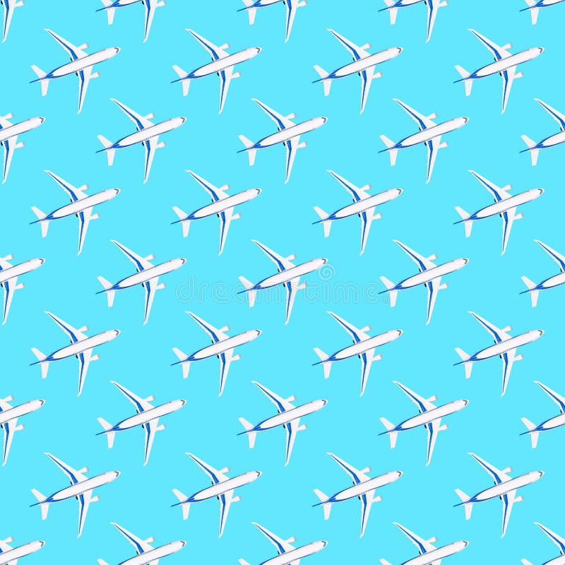 Seamless Pattern with White Airplane on Blue Background. Repetitive Travel Print for Paper, Fabric or Wallpaper Stock Image - Image of airline, pattern: 199341855 Seamless Pattern with White Airplane on Blue Background. Repetitive Travel Print for Paper, Fabric or Wallpaper Stock Image - Image of airline, pattern: 199341855