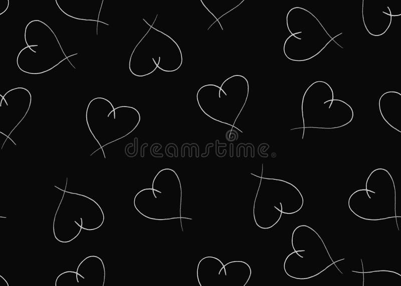 Seamless Pattern with White Hearts on Black Background. St. Valentine`s  Print. Love Shape Stock Illustration - Illustration of drawing, abstract:  172257808