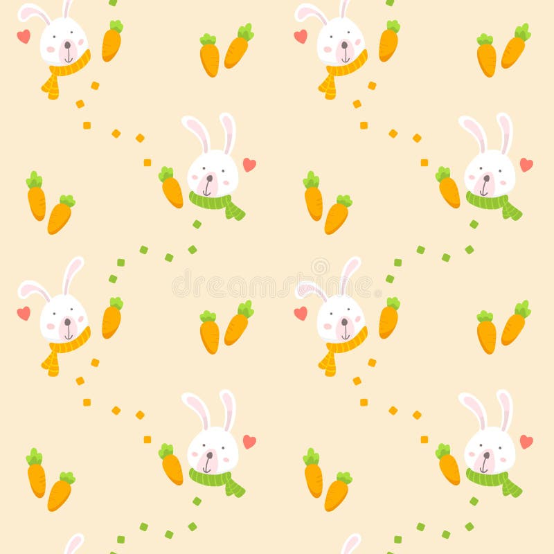 Seamless Pattern with White Rabbit and Carrot. Cute Cartoon Bunny Wallpaper  Background Stock Vector - Illustration of love, fresh: 173199357