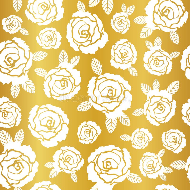 Seamless Pattern White Roses on Golden Background Stock Vector