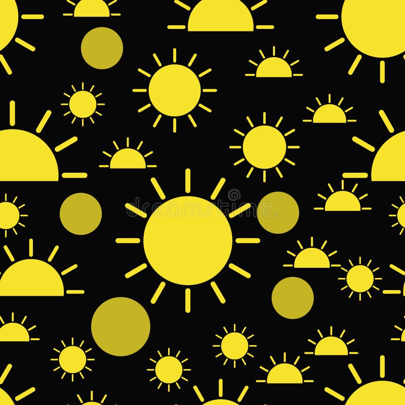Seamless Pattern Yellow Sun on a Black Background. Stock Illustration