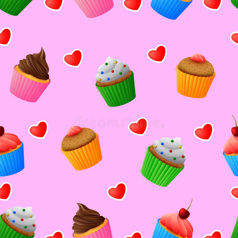 Seamless pattern of yummy colored cupcakes royalty free illustration Seamless pattern of yummy colored cupcakes royalty free illustration