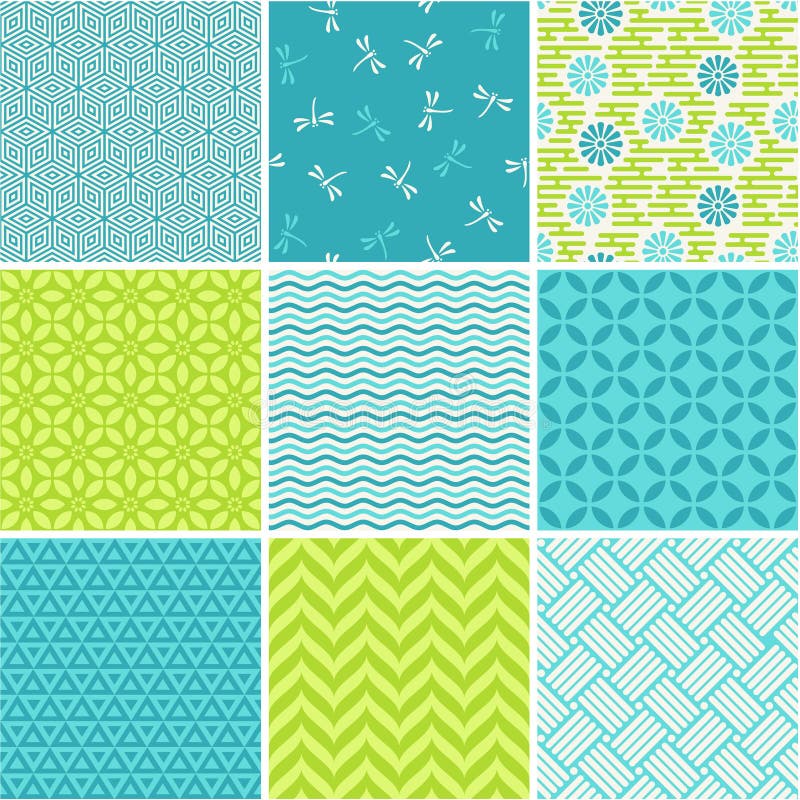 Seamless patterns set - simple summer stock illustration