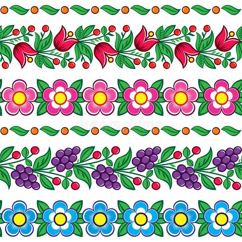 Seamless Polish folk art vector pattern - Zalipie traditional design with flowers and leaves stock illustration Seamless Polish folk art vector pattern - Zalipie traditional design with flowers and leaves stock illustration