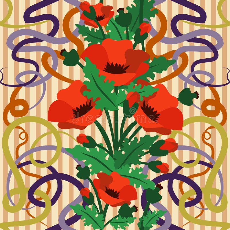 Seamless Poppy Wallpaper in Art Nouveau Style Stock Vector ...