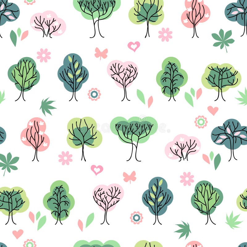 Seamless pretty pattern with stylized cute trees.