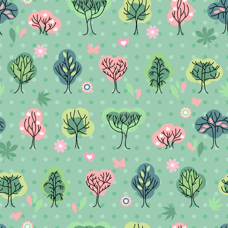 Seamless pretty pattern with stylized cute trees.