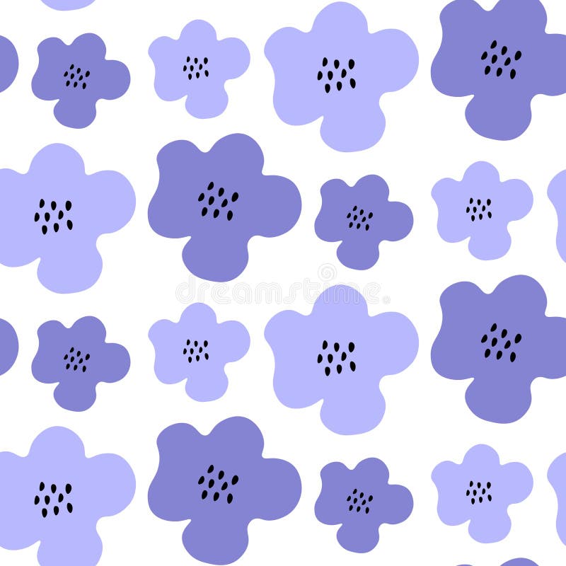 Seamless Random Floral Y2k Pattern with Blue Flower on White Background ...