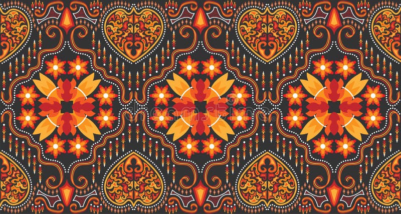 Seamless Red-orange Fabric Pattern Adorned with Traditional Central Asian   Stock Vector - Illustration of american, line: 228623159