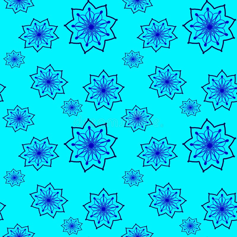 Seamless repeat pattern with blue flowers on turquoise background. drawn fabric, gift wrap, wall art design, wrapping paper, ba