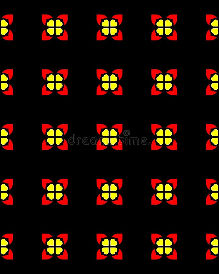 Seamless Repeat Pattern with Yellowred Flowers on Black Background