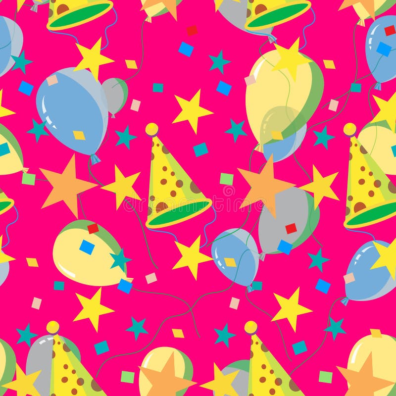 Seamless repeating pattern of balloons, caps, confetti vector illustration Seamless repeating pattern of balloons, caps, confetti vector illustration