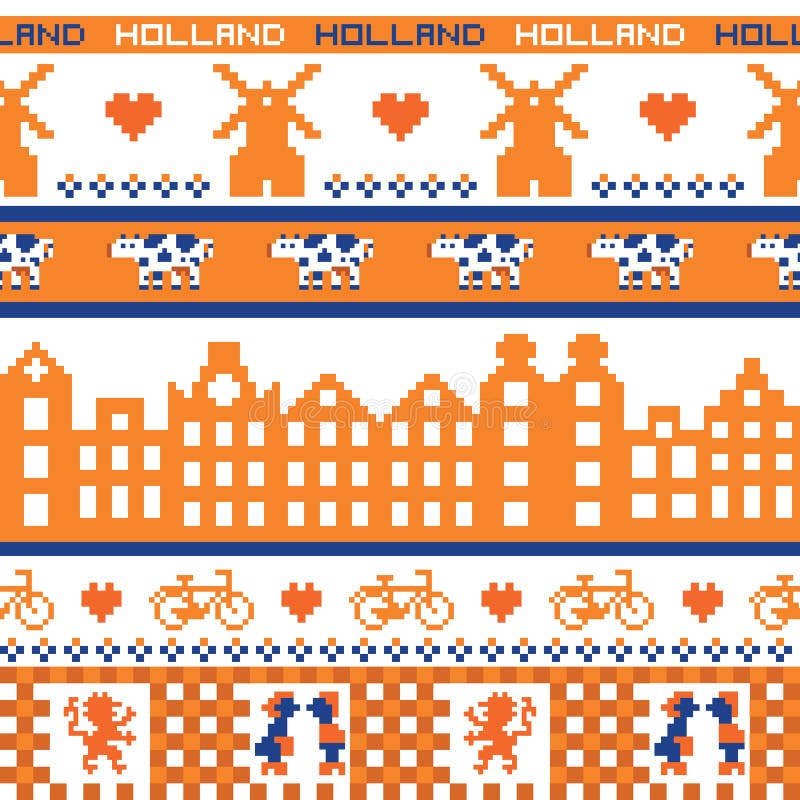 Seamless retro pixel Holland orange pattern stock illustration