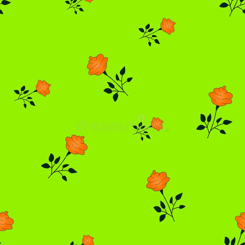 Seamless roses pattern of orange flowers on a light green background. Floral pattern for wallpaper or fabric. Flower rose. vector illustration Seamless roses pattern of orange flowers on a light green background. Floral pattern for wallpaper or fabric. Flower rose. vector illustration