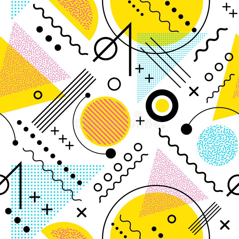 Seamless 1980s inspired graphic pattern. Memphis style stock illustration