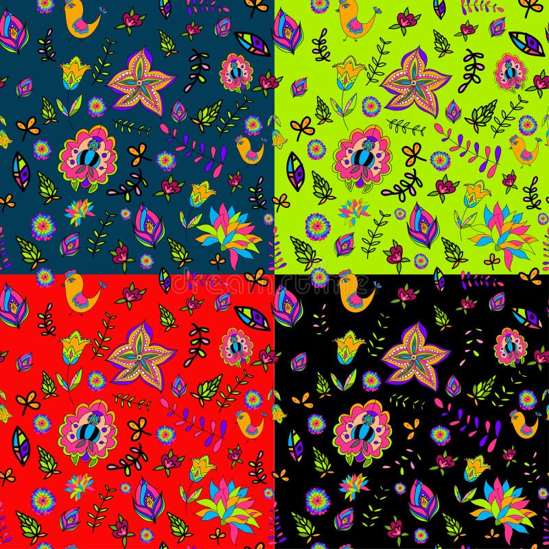 Seamless set multicolored flower pattern.