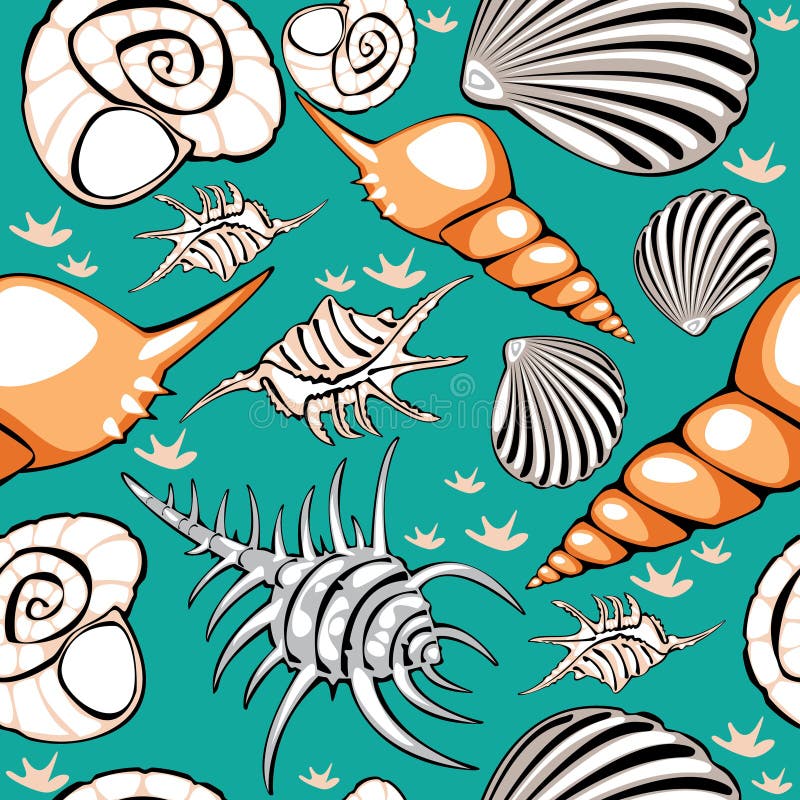 seamless shells on turquoise royalty free illustration