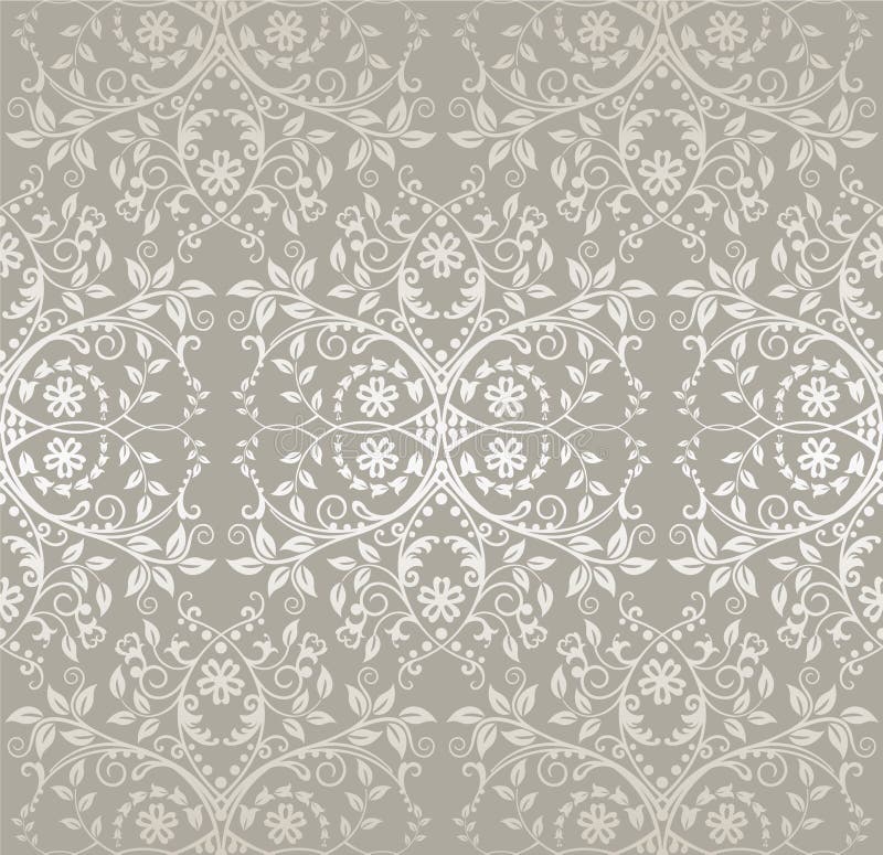 Seamless Silver Leaves Wallpaper Stock Vector Illustration of grey