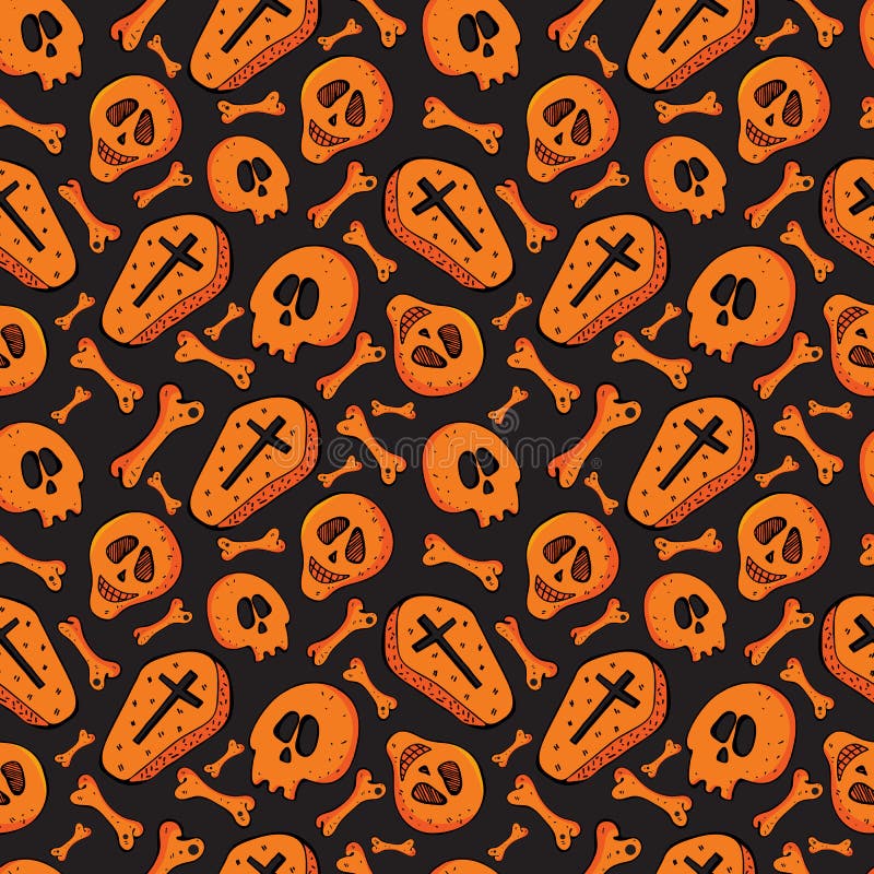 Skeletons and Coffins Halloween Seamless Repeat Pattern Boho Neutral for Commercial Use
