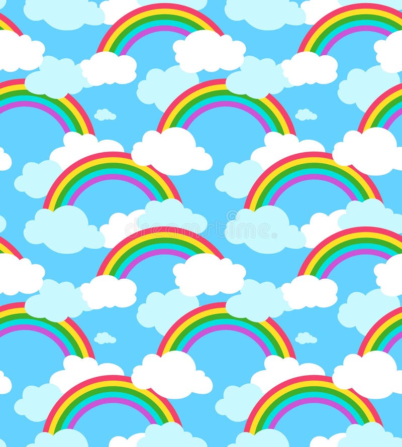 Seamless Sky Pattern Cloud and Rainbow Stock Illustration