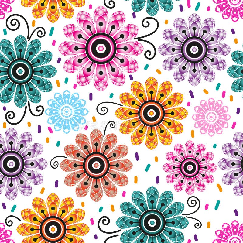 Seamless spring pattern with vintage doodle gradient flowers vector illustration Seamless spring pattern with vintage doodle gradient flowers vector illustration