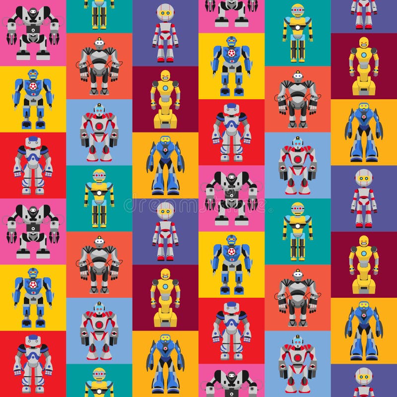 Seamless square robots pattern vector illustration