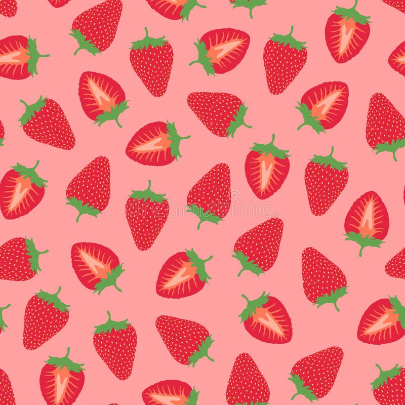 Seamless stawberry pattern - hand drawn design. Trendy summer background - bright red cover. Vibrant fruit print. Vector