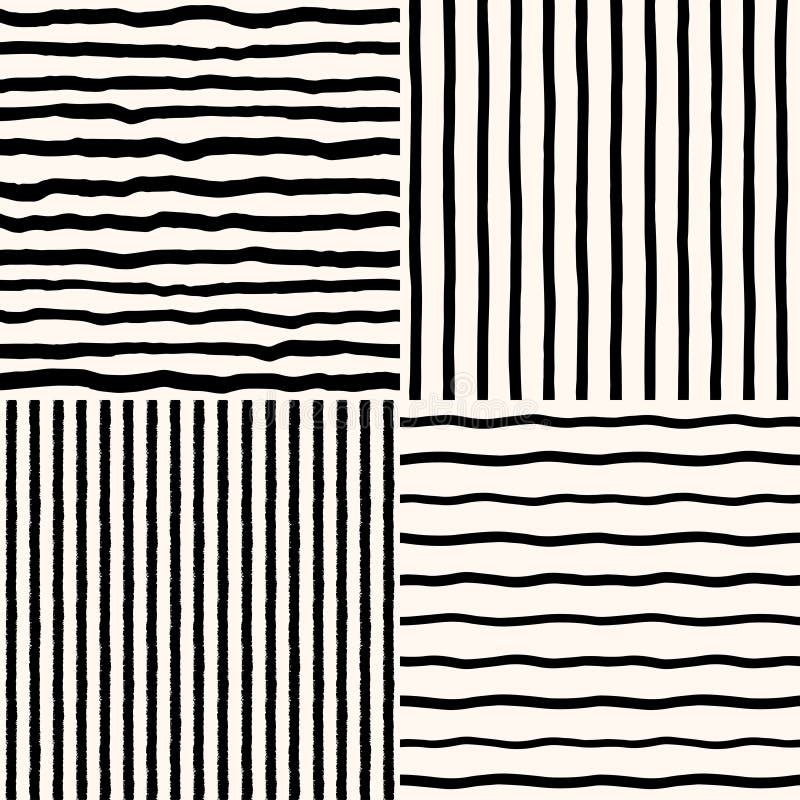 Set of hand brush drawn striped seamless retro patterns stock illustration