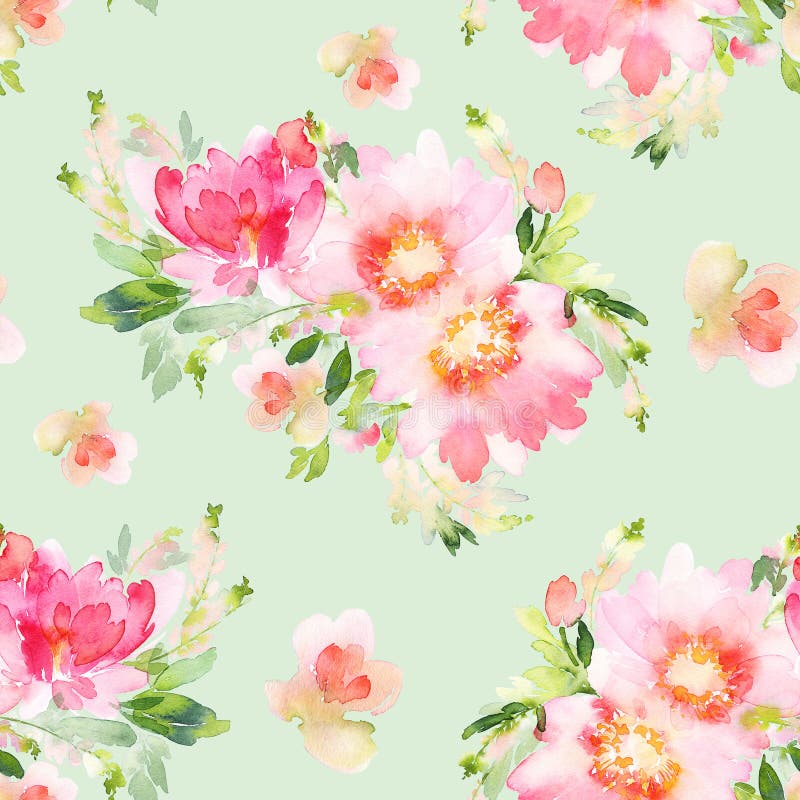 Seamless summer pattern with watercolor flowers stock illustration Seamless summer pattern with watercolor flowers stock illustration