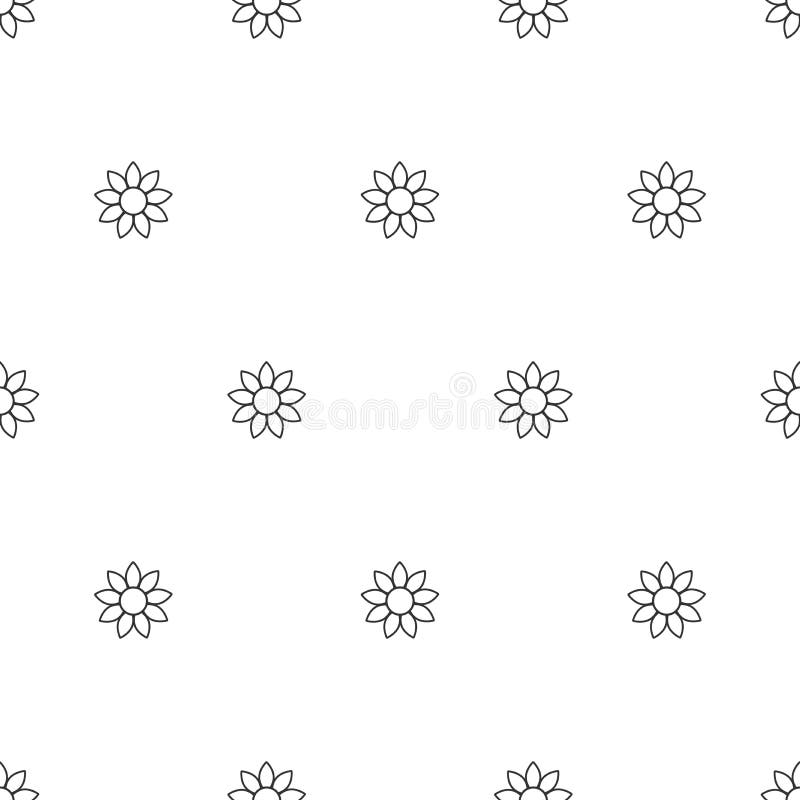 Seamless Sun Flower Pattern Black Outline Flat Flowers On White Background Stock Vector