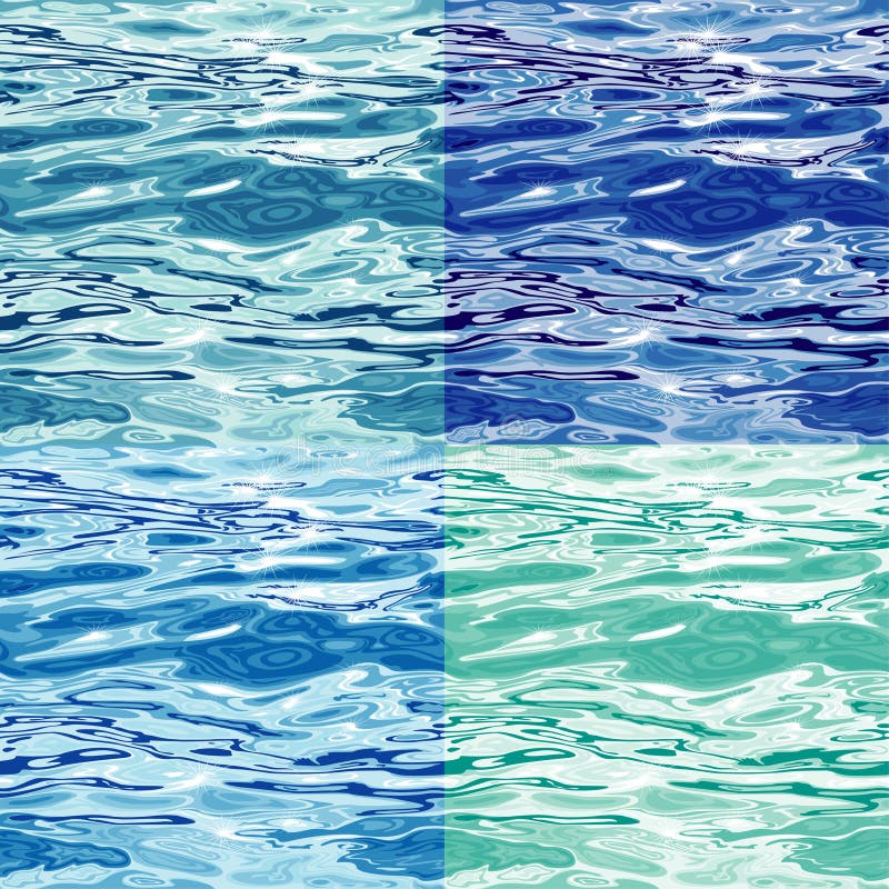 Seamless Blue Water Surface Pattern Variations, editable illustration. Seamless Blue Water Surface Pattern Variations, editable illustration