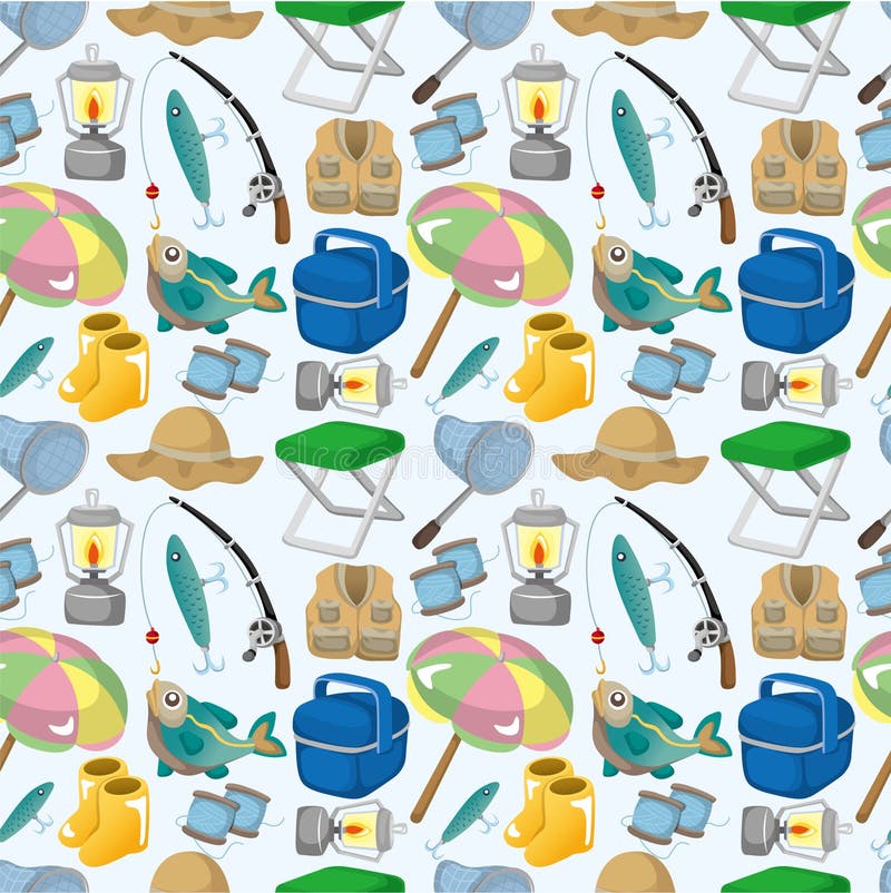 Seamless tecknad filmfiskemodell stock illustrationer