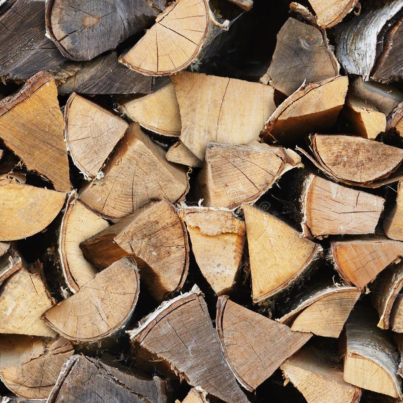 Seamless texture - birch wood in woodpile. Natural vintage rural