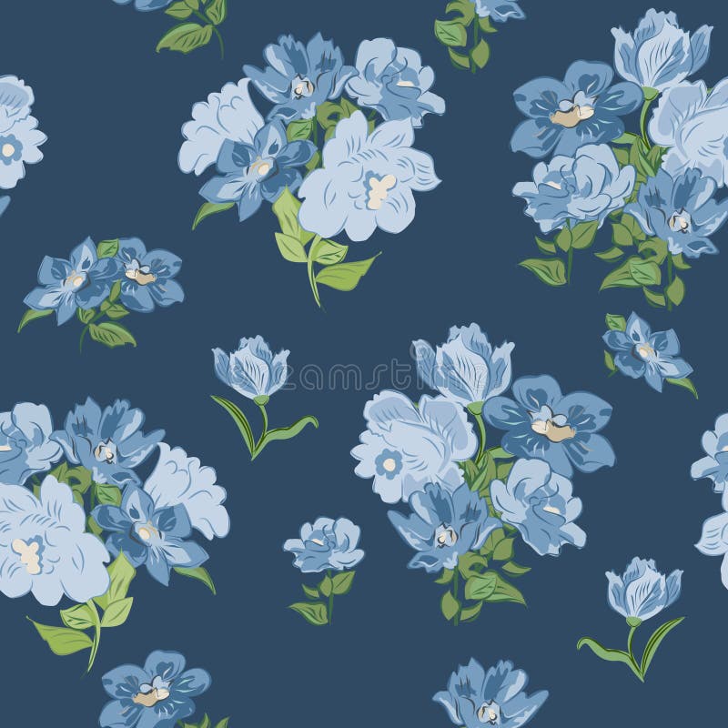 Seamless Texture with Blue Flowers. Stock Vector Illustration of