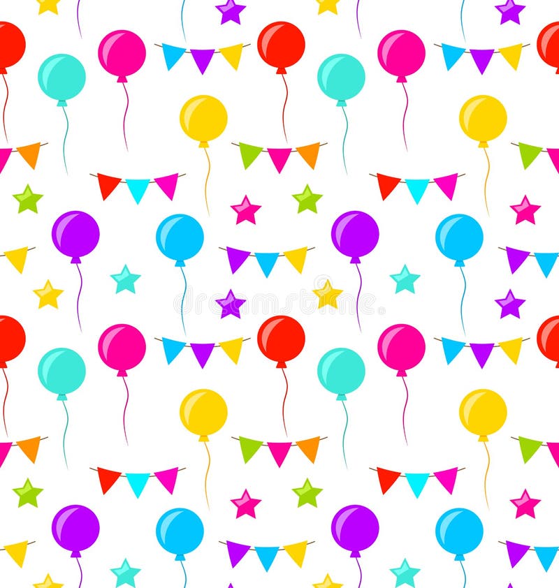 Seamless Texture with Bunting Party Flags, Balloons, Stars stock illustration Seamless Texture with Bunting Party Flags, Balloons, Stars stock illustration
