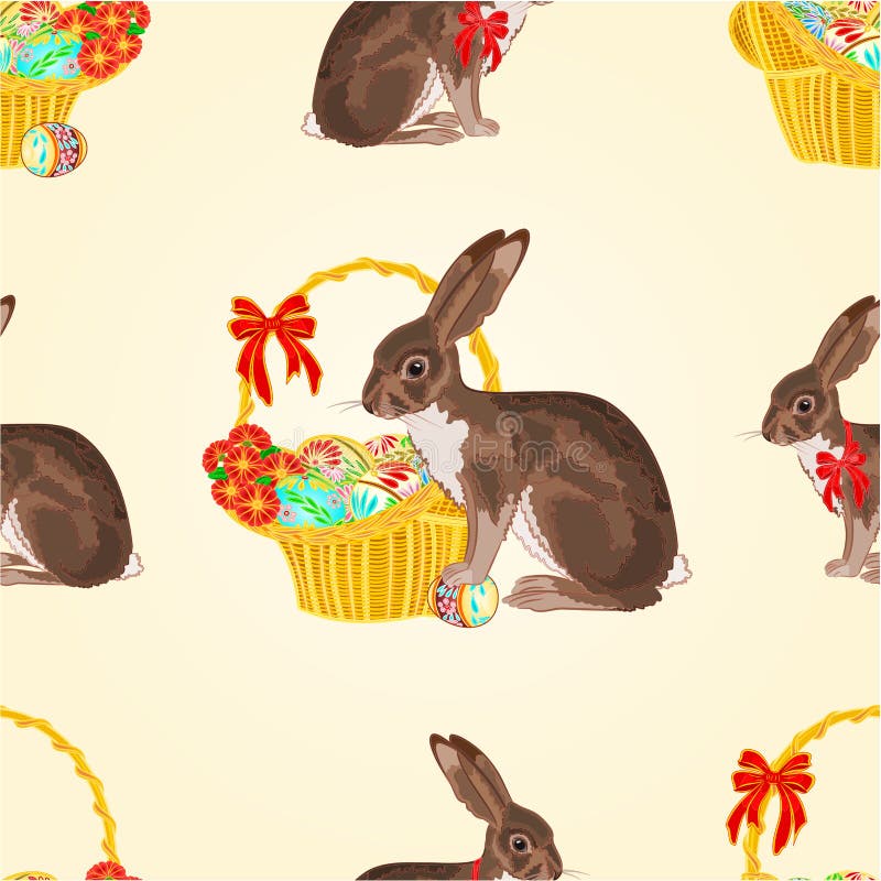 Seamless texture easter hare with basket vector