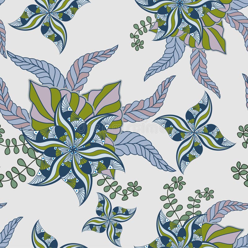 Seamless texture with ornate flowers and leaf stock illustration
