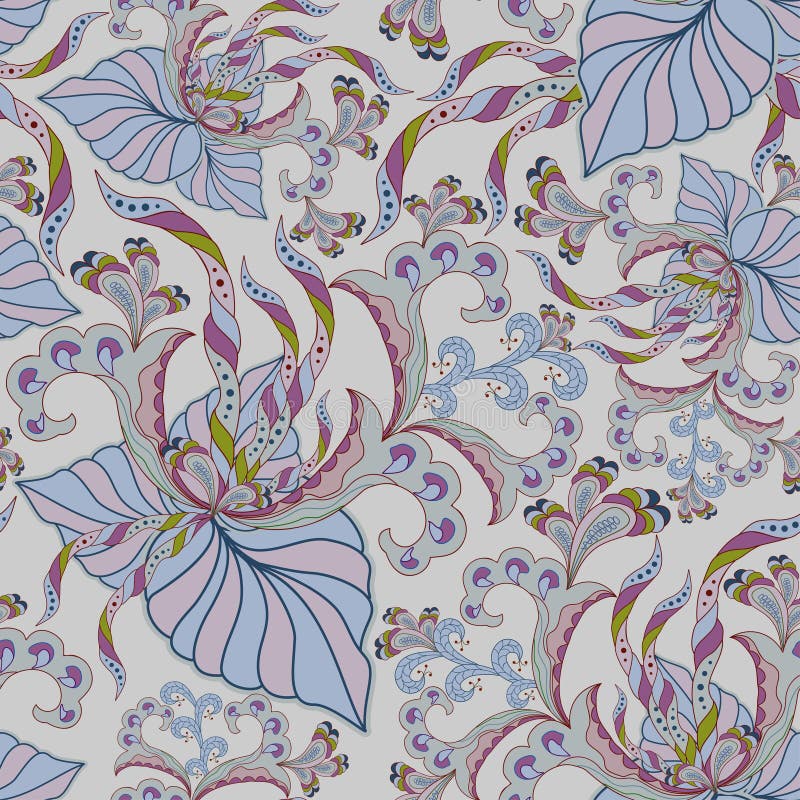 Seamless texture with ornate flowers and leaf vector illustration
