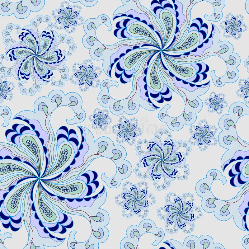 Seamless texture with ornate flowers and leaf stock illustration