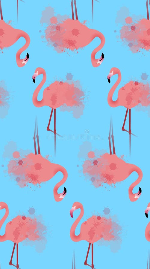 Seamless texture of pink flamingos with watercolor splashes vector illustration Seamless texture of pink flamingos with watercolor splashes vector illustration